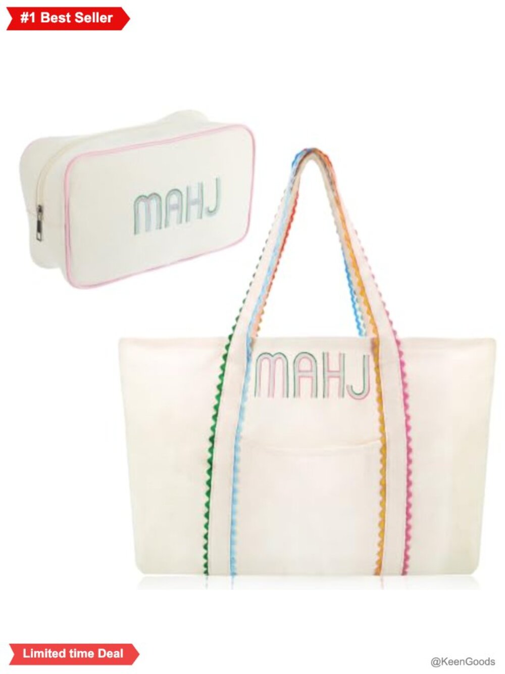2pc Mahjong Tote Bag Set Embroidered Canvas Storage Travel Organizer Gift